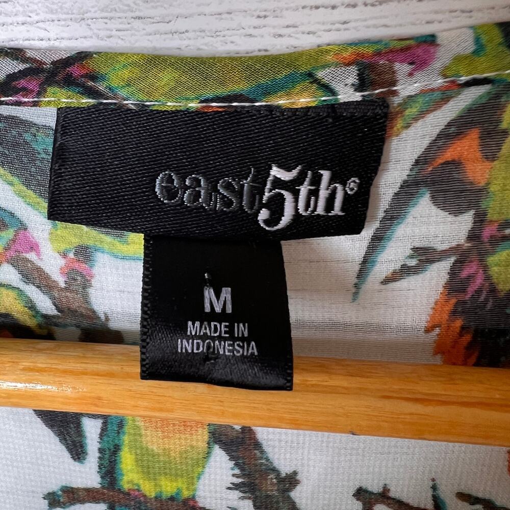 East 5th Blouse Womens Size Medium Parrot Novelty Print Sheer Button Down - Picture 2 of 16